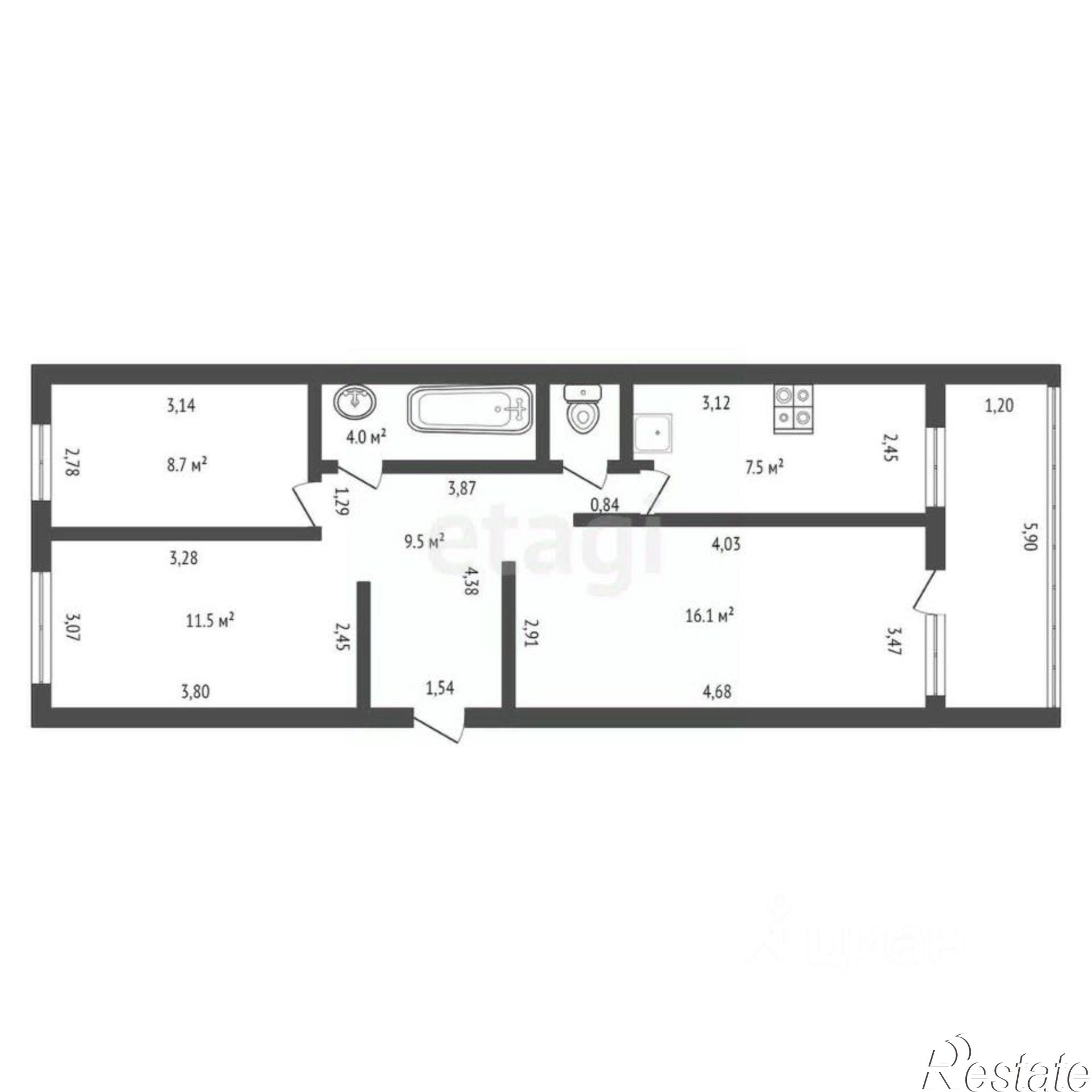 Купить квартиру за 7 200 000 рублей на улица Калинина, 142/2