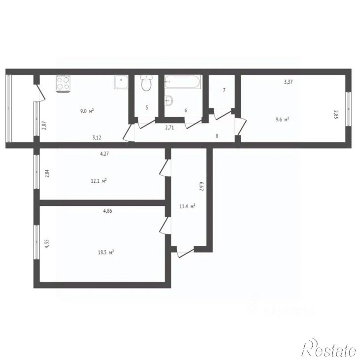 3-комн квартира улица Калинина, 148,  д. 148