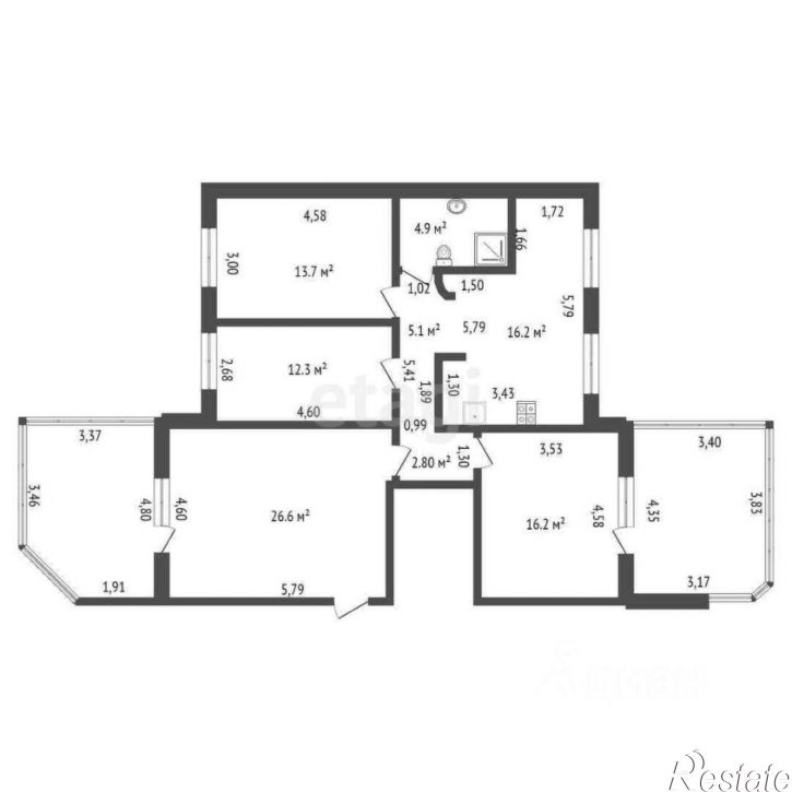 4-комн квартира ул Комсомольская, 50,  д. 50