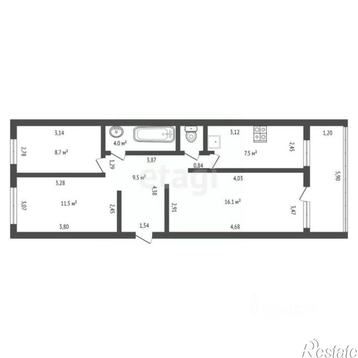 3-комн квартира улица Калинина, 142/2,  д. 142/2