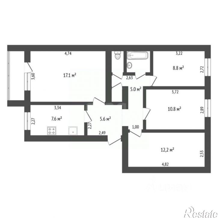 4-комн квартира улица Калинина, 110/4,  д. 110/4