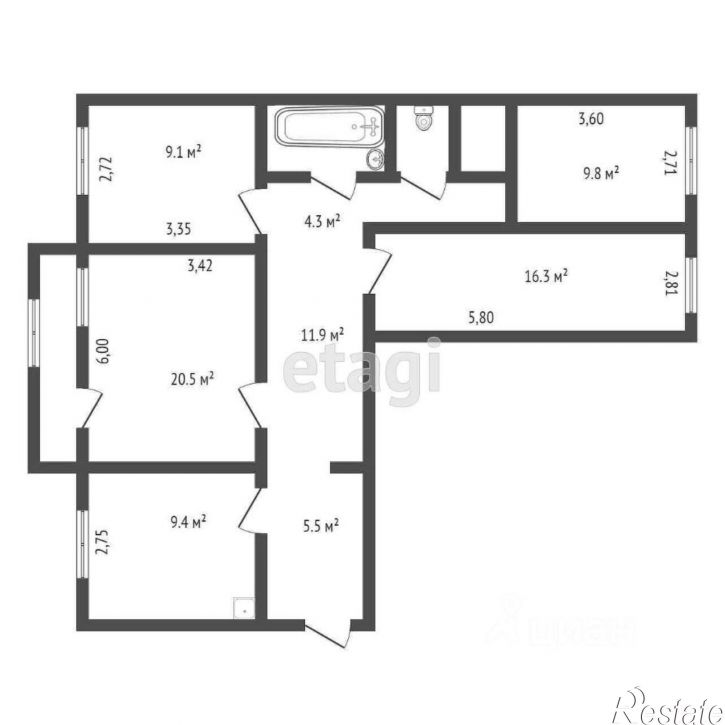 4-комн квартира Больничная улица, 24/2,  д. 24/2