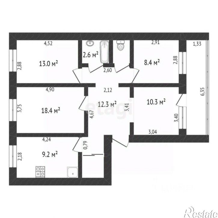 4-комн квартира Партизанская улица, 19,  д. 19