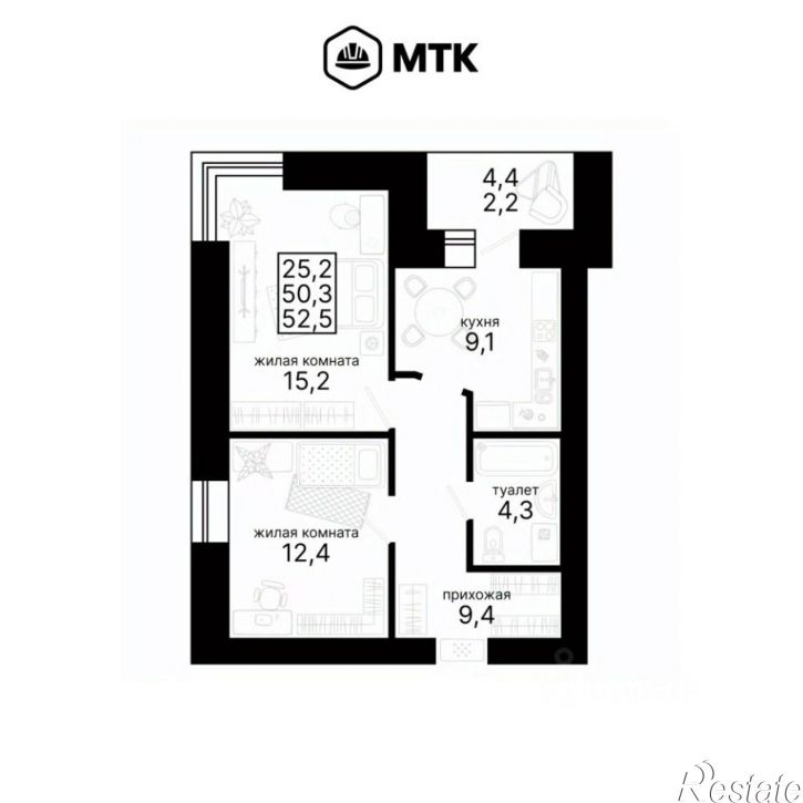 2-комн квартира в новом доме Рабочая улица, 62,  д. 62
