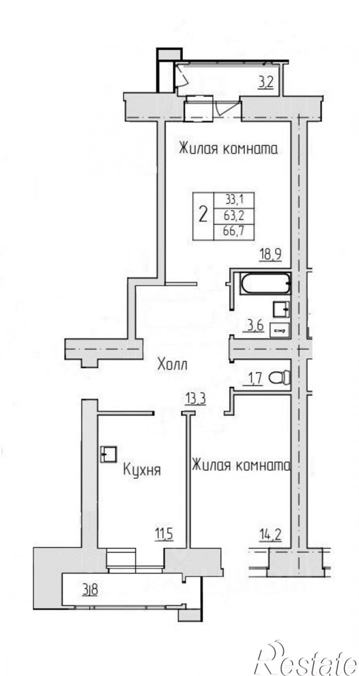 2-комн квартира Железнодорожная улица, 4/3,  д. 4/3
