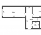 2-комн, 53кв м, этаж 3/3 Октябрьская улица, 213/1