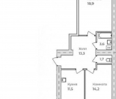 2-комн, 66кв м, этаж 5/11 Железнодорожная улица, 4/3