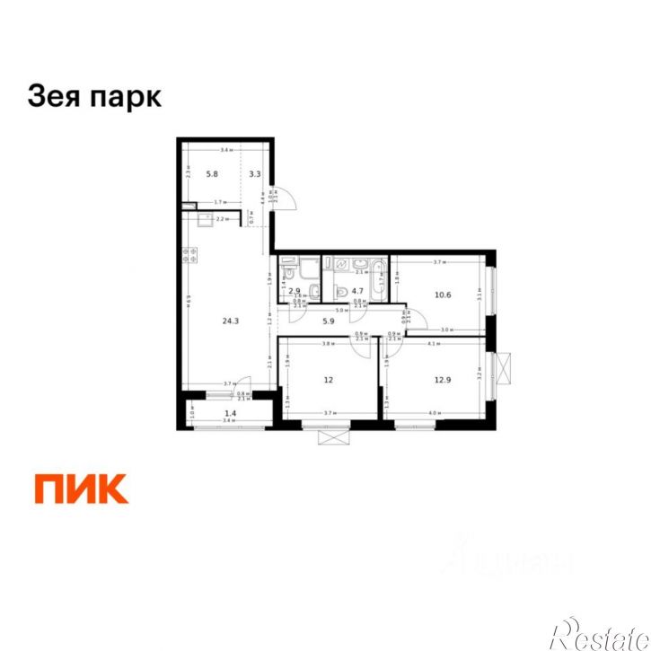 3-комн квартира в новом доме улица 50 лет Октября, 263/2,  д. 263/2