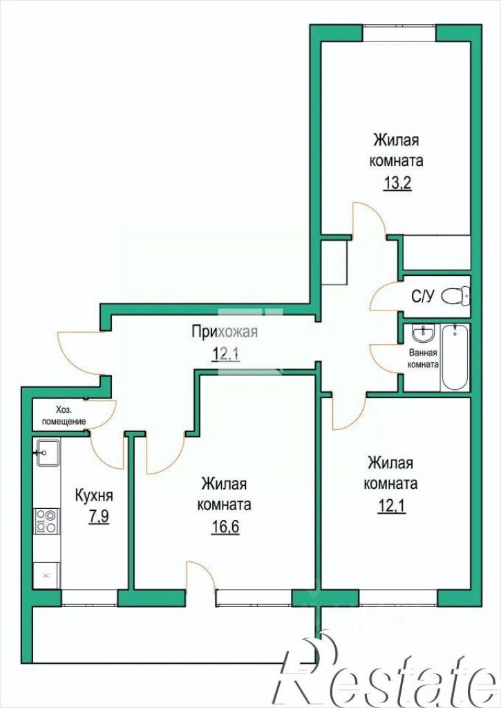 3-комн квартира Институтская улица, 3/3,  д. 3/3
