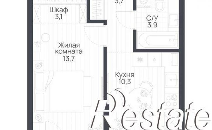 1-комн квартира в новом доме Набережная улица, 50А1,  д. 50А1