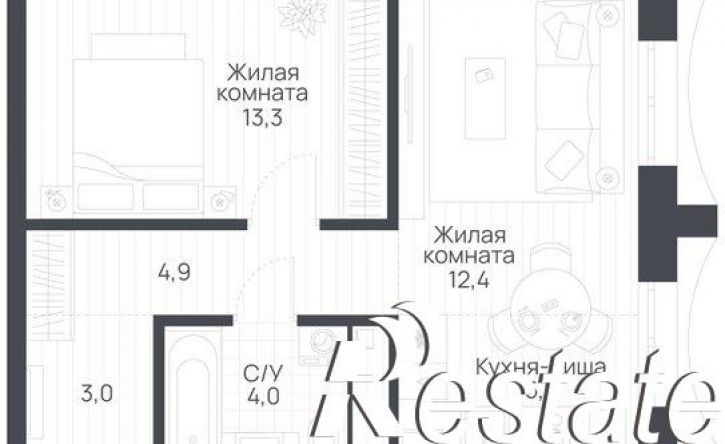 2-комн квартира в новом доме Набережная улица, 50А1,  д. 50А1